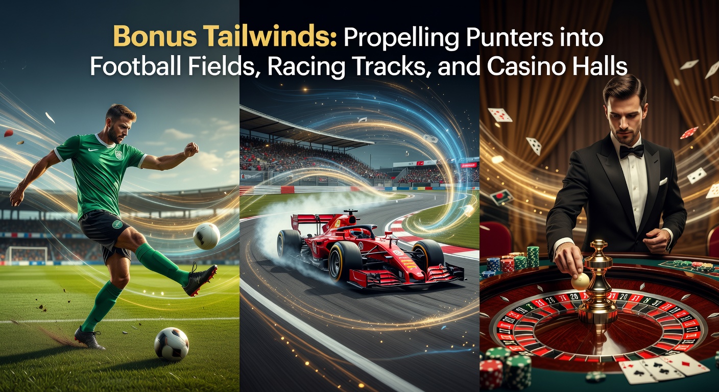 Vibrant scene of punters engaging with soccer matches, horse races, and casino games boosted by promotional bonuses