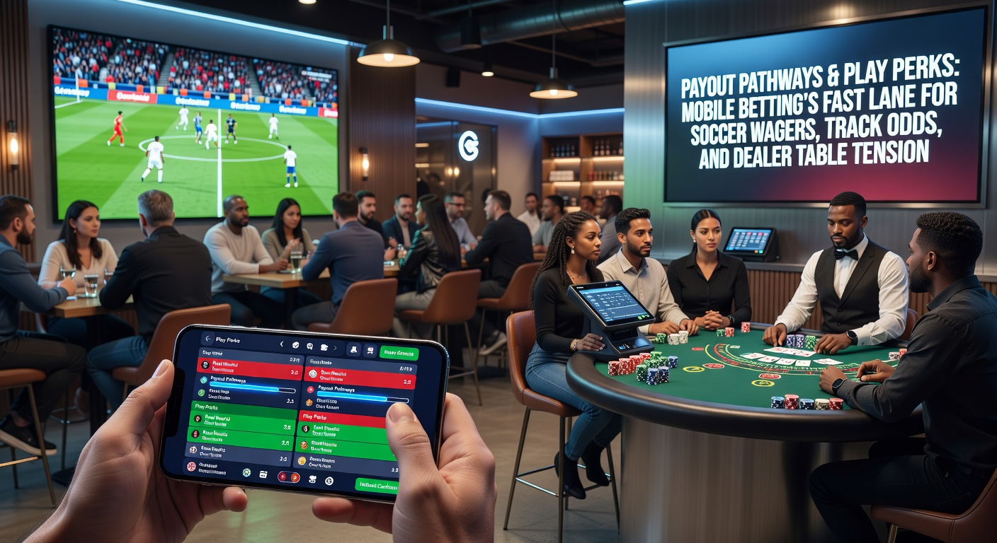 Mobile betting app interface showing quick payout options alongside soccer match odds and live dealer table previews